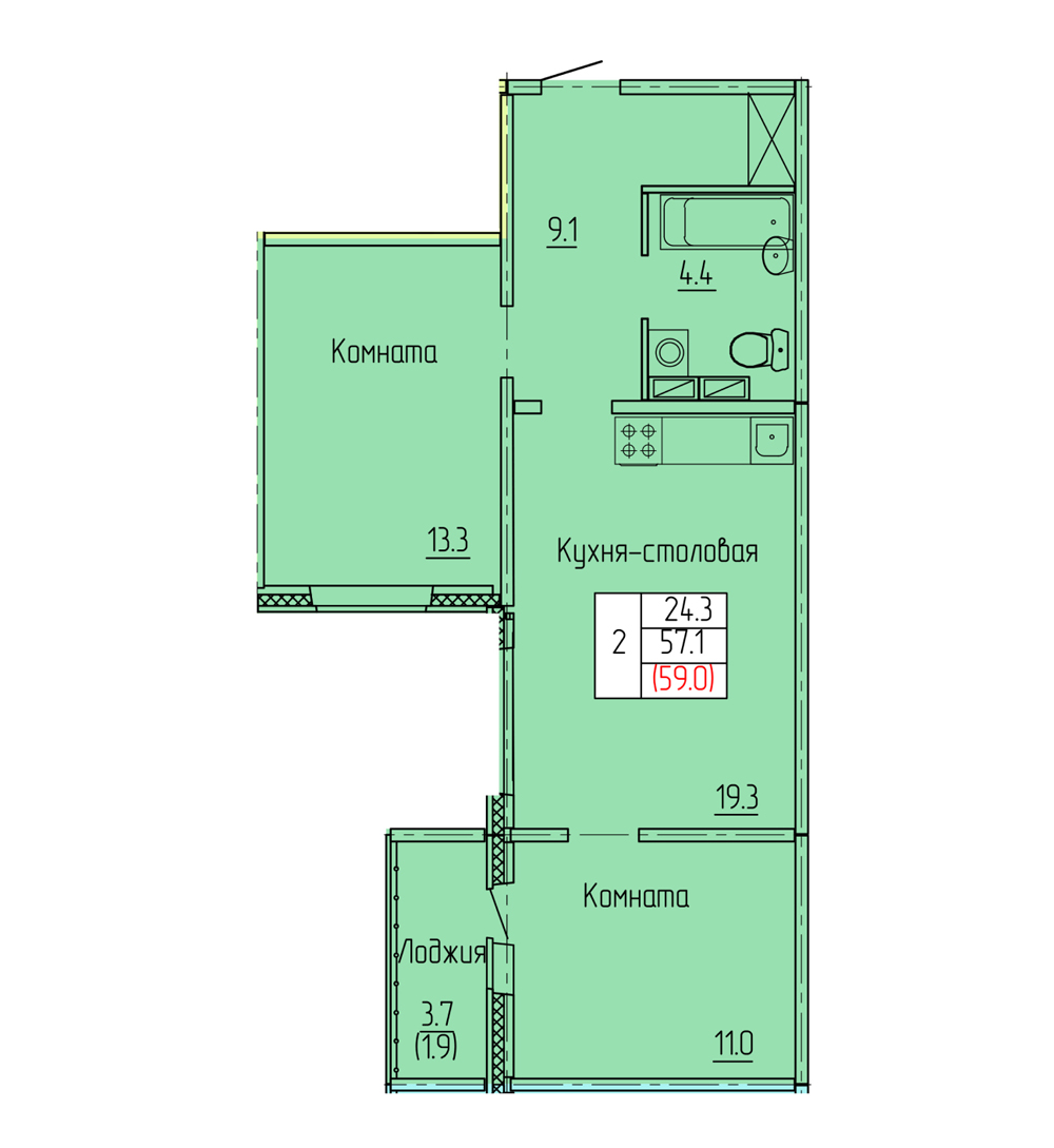 планировка квартиры 59 м2